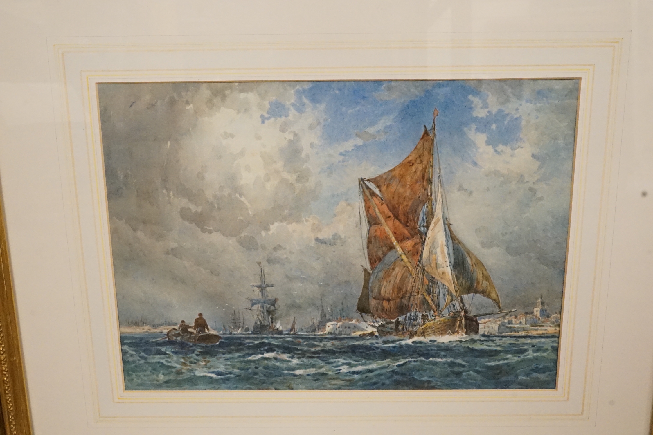 Sydney Goodwin (1867-1944), pair of watercolours, 'Barge out of Portsmouth' and 'Barge on the Thames picking up a mooring', unsigned, 25 x 33cm